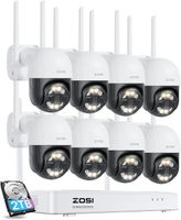 ZOSI C289 2.5K Kit Caméra Surveillance Extérieure sans Fil, NVR 8CH 5MP avec 2 to HDD, Caméra IP PT 355°/140°, Alarme Sonore