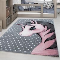 Enfants tapis Licorne motif chambre enfants chambre de bébé rectangle autour gris rose [80x150 cm]