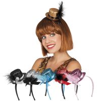 Serre-Tête - BOLAND - Charleston - Femme - Tiare Glitter avec Mini Chapeau et Plume Noire