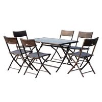 Ensemble salon de jardin 6 personnes grande table rectangulaire pliable + 6 chaises pliantes métal résine tressée PC chocolat 32