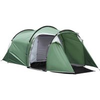 Tente de camping 2-3 personnes montage facile 3 portes fenêtres dim. 4,26L x 2,06l x 1,54H m fibre verre polyester PE vert