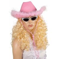Chapeau Feutre Cow Girl rose avec plumes - PTIT CLOWN - Taille adulte 59cm - Accessoire de mode pour femme