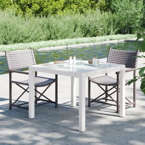 TABLE DE JARDIN  Table de jardin 90x90x75cm Verre trempé et résine tressée Blanc - 3716