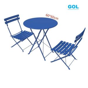 Ensemble table et chaise de jardin Ensemble de tables et chaises de bistro pliable en métal GOL - Bleu foncé - Meuble de jardin - Salon - Adulte