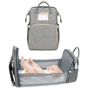 VINBAGGE Sac à Langer pour bébé avec Lit à Langer,Lit Pliant Portable Sacs à Dos à Langer Multifonction étanche avec Sangles de Poussette pour Le Camping Voyage,Gris 