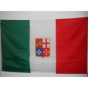 Drapeau Italien / Italie 30 cm x 45 cm sur Baguette blanche et boule Doree