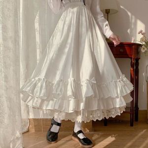 JUPE WTEMPO-Style japonais style dentelle dentelle double jupe,haute taille pour les filles loose noir blanc qualité - WHITE[F6132]