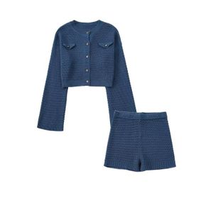 GILET - CARDIGAN costume tricoté Chic pour femme,ensemble 2 pièces,pull sans manches,avec boutons métalliques,col licou,haut court - cardigan sets