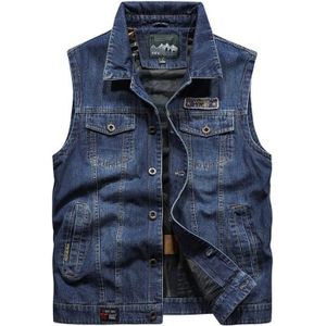 GILET - CARDIGAN Gilet en Jean Homme Veste Sans Manches Multi-poche