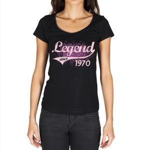 T-SHIRT Femme Tee-Shirt Une Légende Depuis 1970 – Legend Since 1970 – 53 Ans T-Shirt Cadeau 53e Anniversaire Vintage Année 1970 Noir