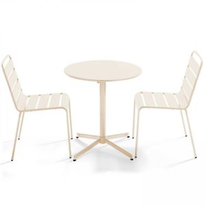 Ensemble table et chaise de jardin Ensemble table de jardin ronde et 2 chaises métal ivoire