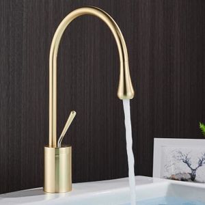 Robinet de lavabo moderne en laiton doré brossé H32cm pour salle