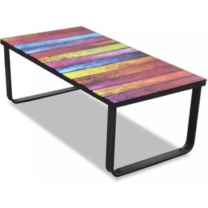 TABLE BASSE JARDIN  Table basse avec impression d'arc-en-ciel Dessus en verre