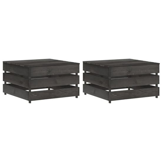 2 Tables Palette De Jardin En Pin Imprégné Gris - 60x62x37 Cm, Modulables, Pour Terrasse Ou Salon Extérieur - 11