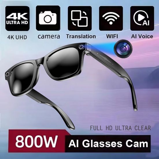 Lunettes Intelligentes Tosuny 4K AI – Caméra 8MP, Bluetooth 5.3, Commande Vocale, Réduction Bruit ENC, Stabilisation – Vert/Noir