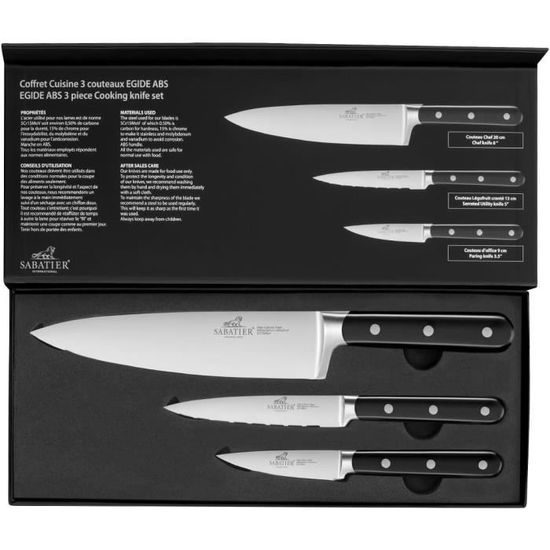 Set De 3 Couteaux De Cuisine Pradel - Lames Inox, Manches ABS Noir Et Blanc