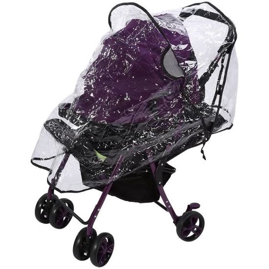 Housse De Pluie Universelle Pour Poussette - PVC Transparent - 55x75x40 Cm - Fermeture éclair - Protection Vent/pluie/poussière - 3