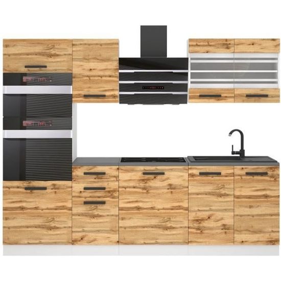 Cuisine équipée Belini Margaret 240 Cm - Façade Chêne Wotan - Sans Plan De Travail - Meubles Bas Et Hauts
