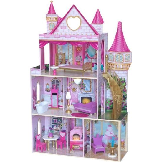 KidKraft - Maison de poupées Chateau Rose Garden en bois avec 8 accessoires, son et lumière