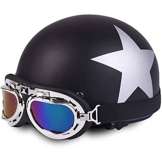 Casque de moto Style retro Casque de moto Lunettes d aviateur Demi casques de moto Certification ECE Chapeau de crane a la mode p Cdiscount Auto