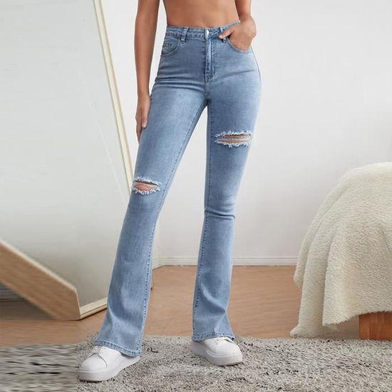 Jeans Femme Taille Haute Coupe Droite - Élastique, Confortable, Denim Stretch, Pour Tous Les Jours, Toutes Saisons - 5