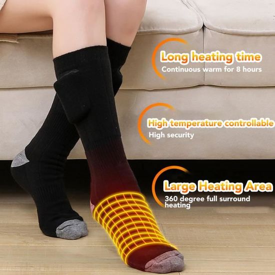 Chaussettes Chauffantes Rechargeables - 3 Niveaux De Chaleur (40-60°C) - Taille Unique 37-48 - Pour Randonnée, Ski, Extérieur