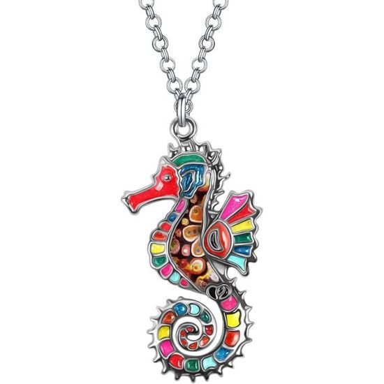 pendentif hippocampe corail rouge et argent 925/1000