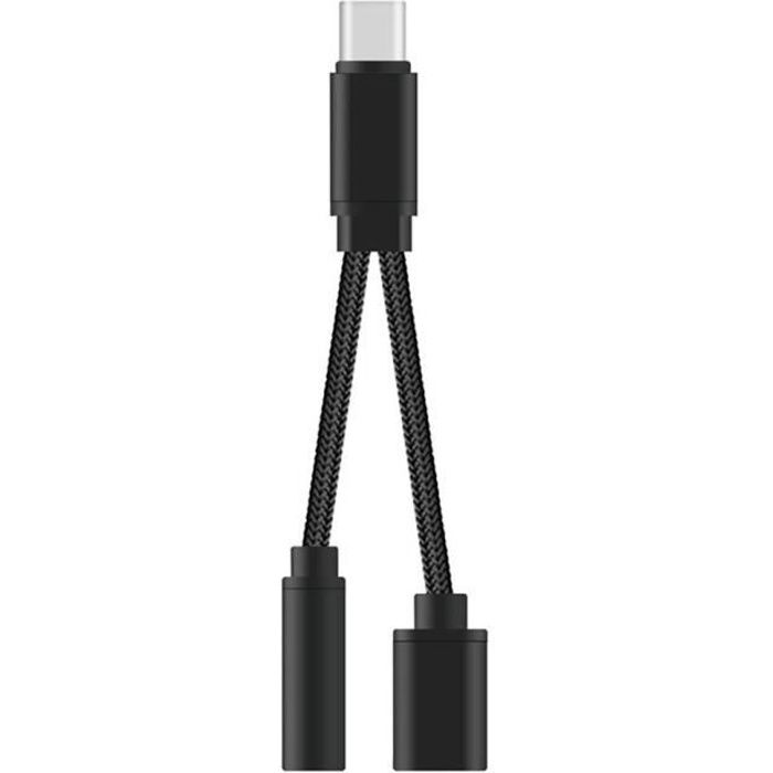 Double Adaptateur cable diviseur Type C prise jack 3.5mm chargeur USB-C Noir pour Oppo Find X3 Neo 5G - Yuan Yuan