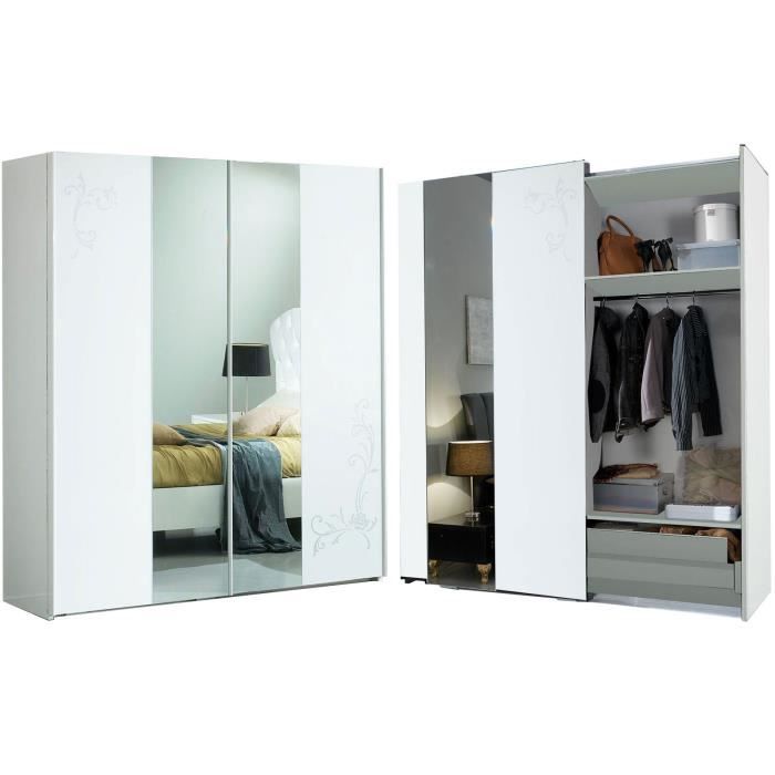 BILITYS LAQUÉ BLANC ET ARGENT CHAMBRE À COUCHER DESIGN : L'Armoire 2 Portes Coulissantes