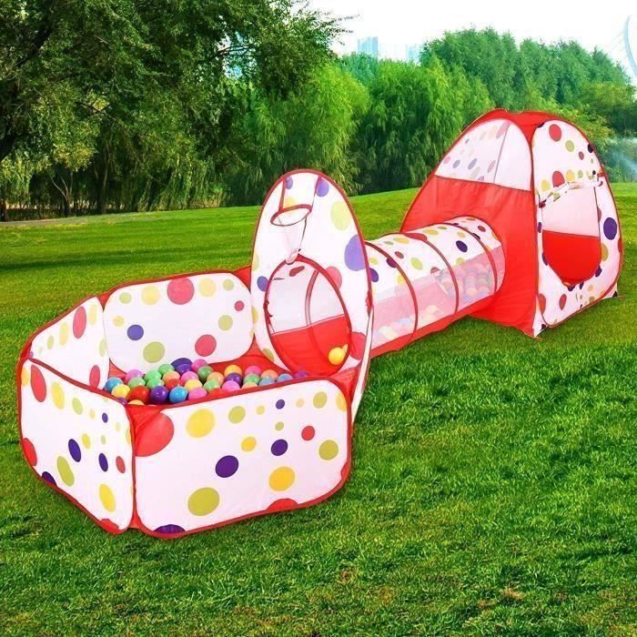 XX Tente de Jeu en 3 Pièce Piscine à Boules avec Tunnel Maison de Jouet pour Enfants
