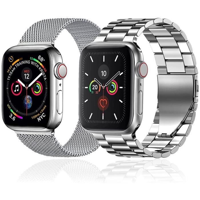 2 Pack Bracelet Compatible avec Bracelet Apple Watch 38mm/40mm/41mm,en Acier Inoxydable Metal pour iWatch Series Se 8,7,6,5,4,3,2,1