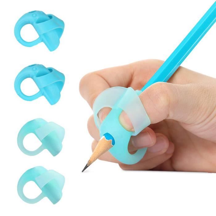Guide Doigt Enfant, Grips pour Crayon Ergonomique Aide Ecriture pour Enfant, Ensemble de 4 (Bleu)