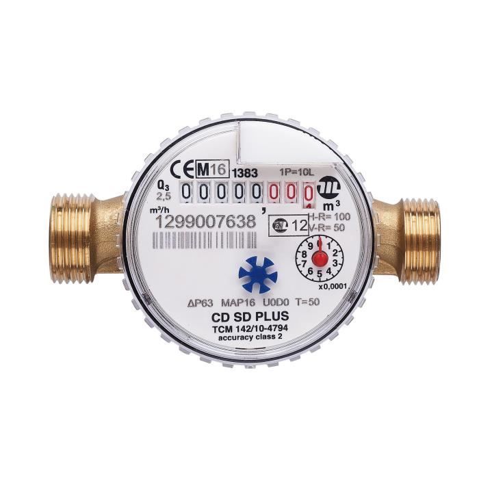SOMATHERM Compteur divisionnaire - Eau chaude - Calibre 15 mâle 3/4- - 110 mm