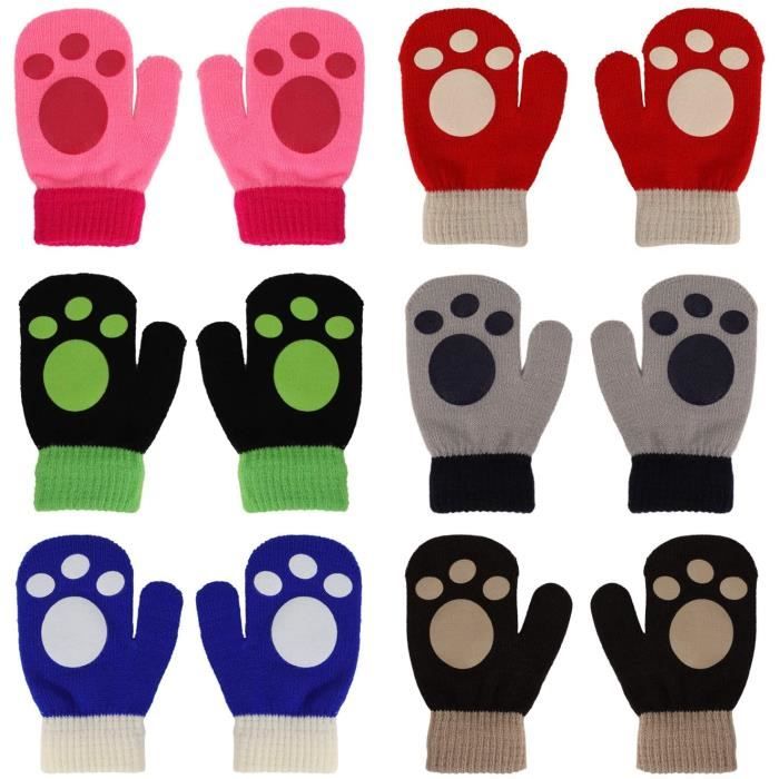 Gants bébé,6 Paires Gants d'enfants Mitaines Extensibles,Mitaines Magiques Bébé,Mitaines tricotées d'hiver pour 2~5 Ans bébé