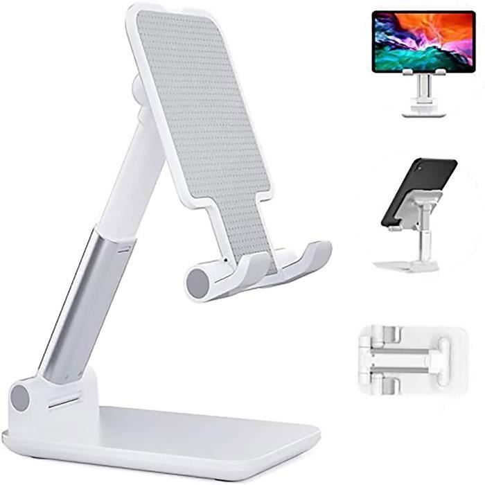 Support Pliable pour Smartphone et Tablette. Stand Multi-Angles Réglable avec Bras Extensible pour iPhone 11, iPad, Huawei (Blanc)