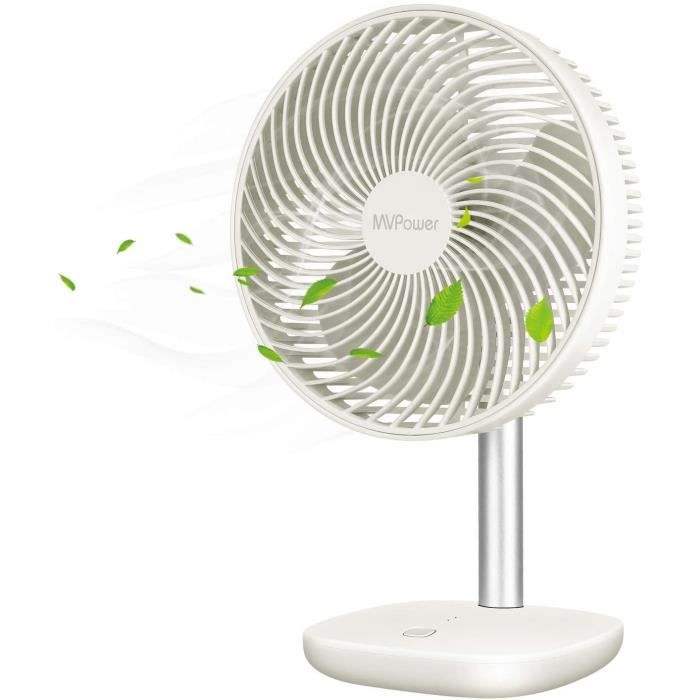 MVPower Ventilateur de Table Portable, 4 Vitesses, Rechargeable Batterie au Lithium USB, 5000 mAh 39 Heurs Longue Veille, Silencieux