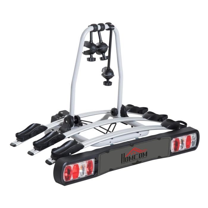 HOMCOM Porte-vélos d'attelage 3 vélos -Porte-vélos sur Boule d'attelage Broches 3 vélos - Sangles de sécurité, Bloque-Cadres intégré