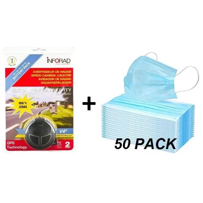 Inforad V4E +Batt avertisseur de radars +50 x 3Ply de masque facial