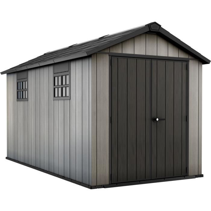 Abri de jardin BROSSIUM 8 m² - Résine - Double porte - 230 x 413 x 242 cm - Gris - KETER