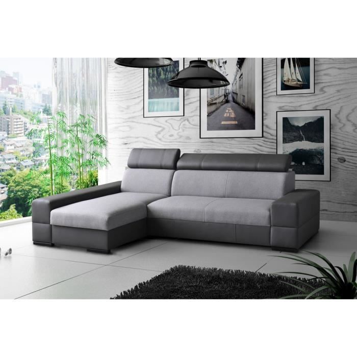 Canapé angle capri - cuir pu microfibre gris noir