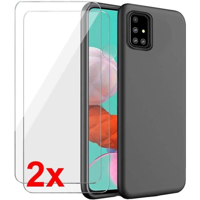 Pour Samsung Galaxy A71 Coque Silicone Gel Noir + 2 Films Verre Trempé
