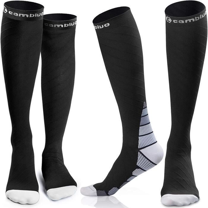 Chaussettes de Contention 2 Paires, Bas de Contention Femme et Homme, Chaussettes de Compression, Sport, Course, Football, Voyage en