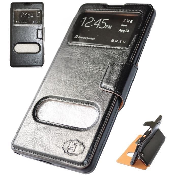 HOUSSE COQUE ETUI Cuir Pu view cover NOIR pour LOGICOM L-EMENT 501