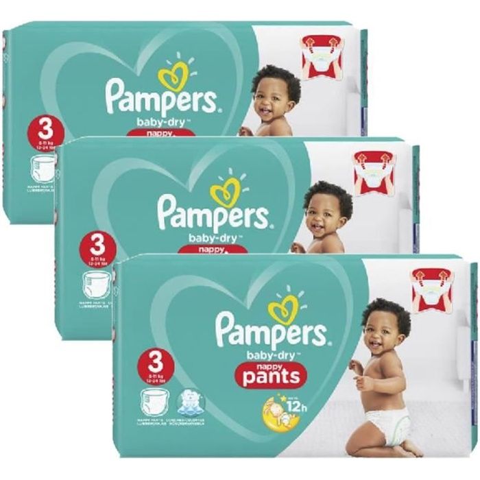 108 x couches bébé Pampers - Taille 3 baby dry pants