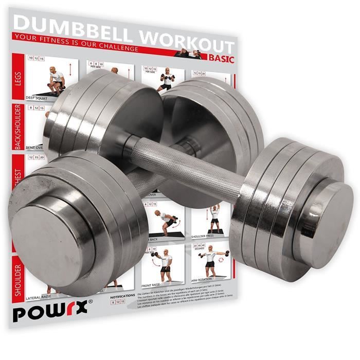 Haltère set chrome avec haltères chrome I Workout I réglables I 2 x 5 kg ou 2 x 10 kg