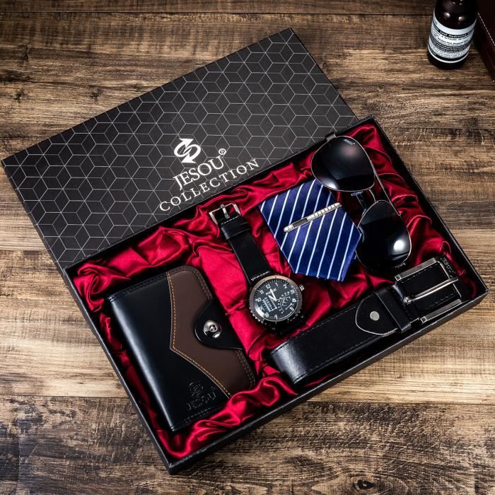SHARPHY Coffret montre homme + portefeuille + cravate + lunettes de soleil pour hommes + ceinture – mode luxe cadeau de Noël