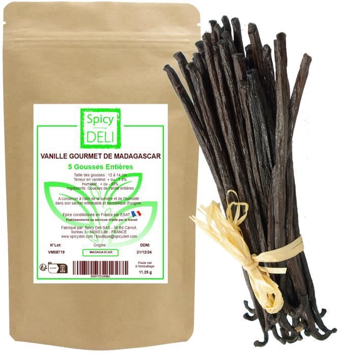 5 Gousses de Vanille noire Gourmet de Madagascar - Taille 12/14 cm TOP QUALITE !!