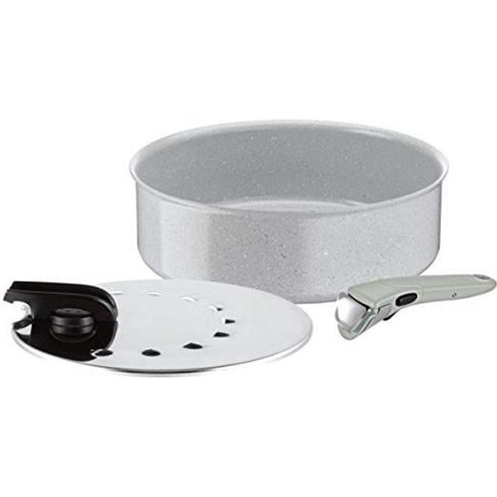 Tefal L2563202 Ingenio Préserve Sauteuse et Couvercle Anti-Projection, Céramique, Gris, 24 cm, Tous Feux dont Inducti L256320