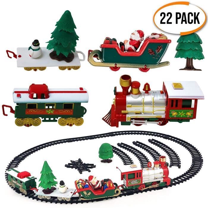 22Pcs Train Electrique Noel Sapin Enfant Jouet avec Lumières et Sons Réalistes Deco de Noël Cadeau Anniversaire@M1418