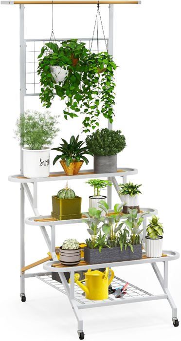 Support De Plantes En Bambou RELAX4LIFE 3 Niveaux - Pliable - Pour Intérieur/Extérieur - Naturel